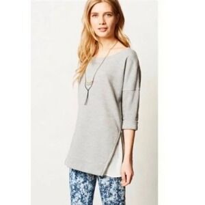 Anthropologie Saturday Sunday‎ Gray Sweatshirt Tunic Zipper 3/4 Sleeve Top XS